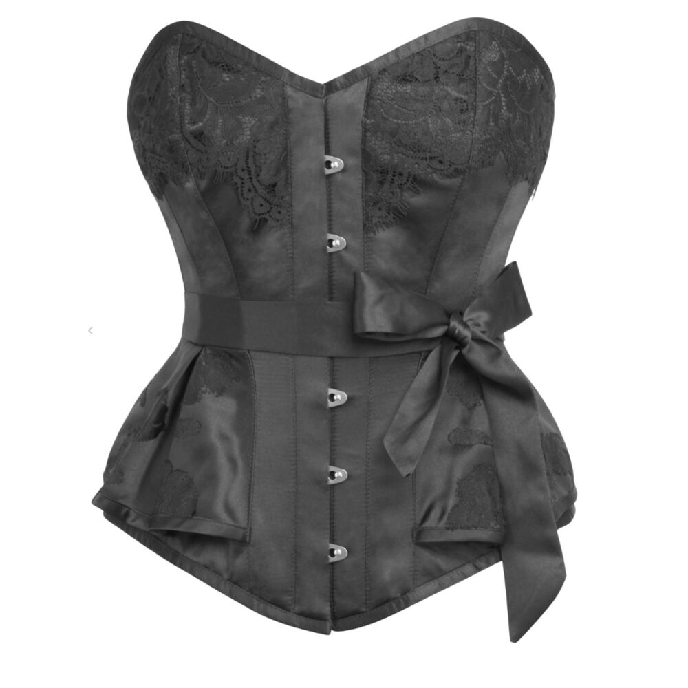 NWT Corset Story Black Satin Lace Prom Corset Sash Steel Boned Corset Size 34